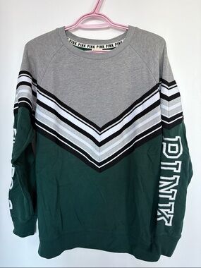 Victoria's Secret PINK Gray & Forest Green Crewneck Sweatshirt